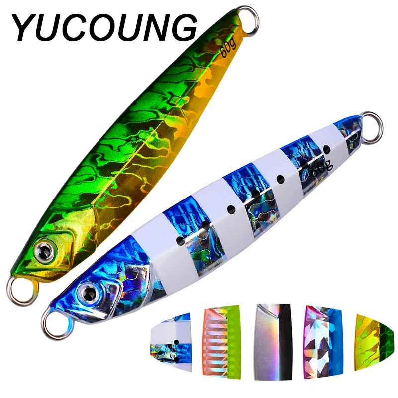 YUCONG 1PX Metal Drag Fishing Lure 24-30-40-60g Slow Jig Spoon Bait Shore Casting Jigging Isca Bass Hard Swimbait Pesca Lurre