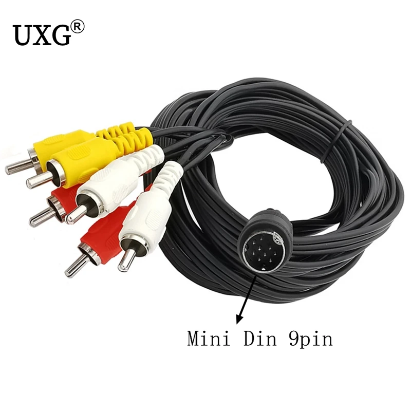 Mini DIN 9-pin Male to 6RCA Audio and Video DIN Cable  for TVs  displays Audio video receivers Monitoring Equipment and more 1.8