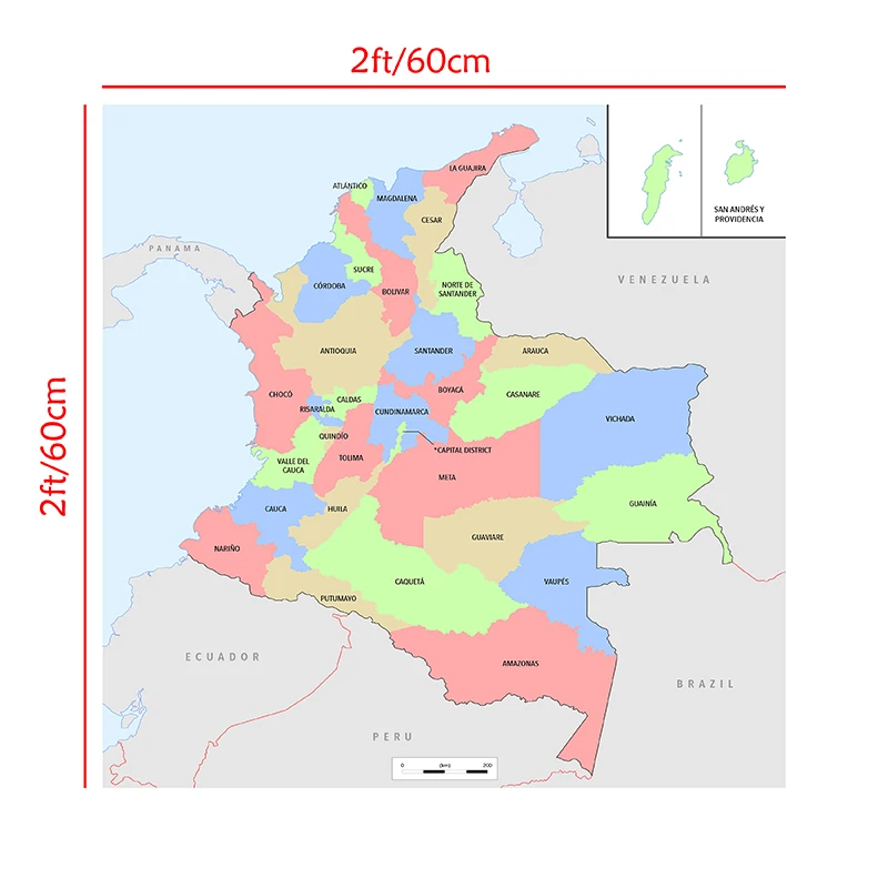 60*60cm Colombia Map In Spanish Small Size Wall Art Poster Canvas Painting Living Room Home Decoration School Supplies