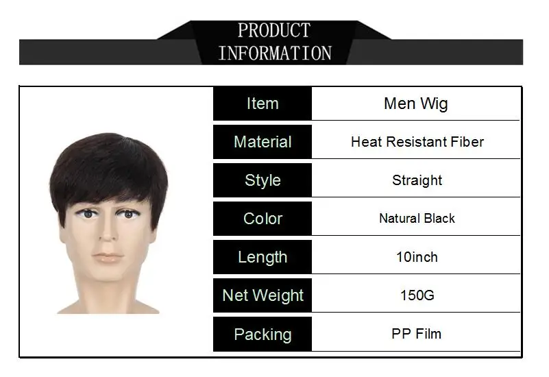 Gres Natural Straight Men Short Wigs High Temperature Fiber Black Male Synthetic Hairpieces Machine Made for the Business Man