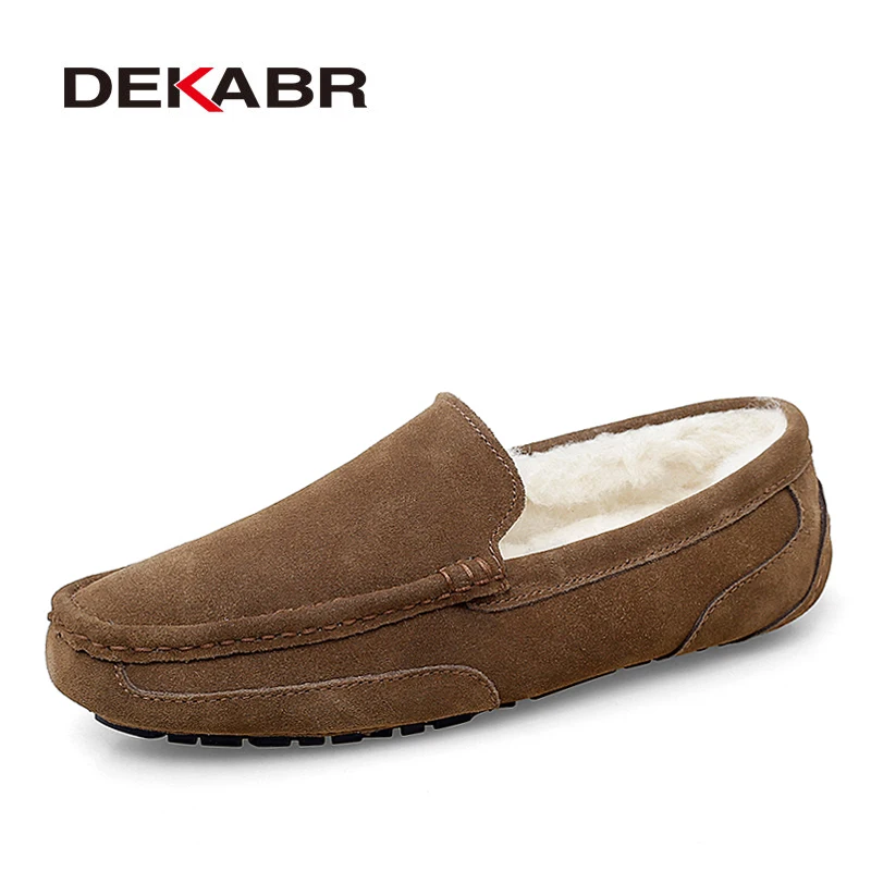 DEKABR Men Loafers Shoes Warm Soft Genuine Leather Business Men Moccasins Shoes Breathable Slip on Driving Shoes Size 38-47