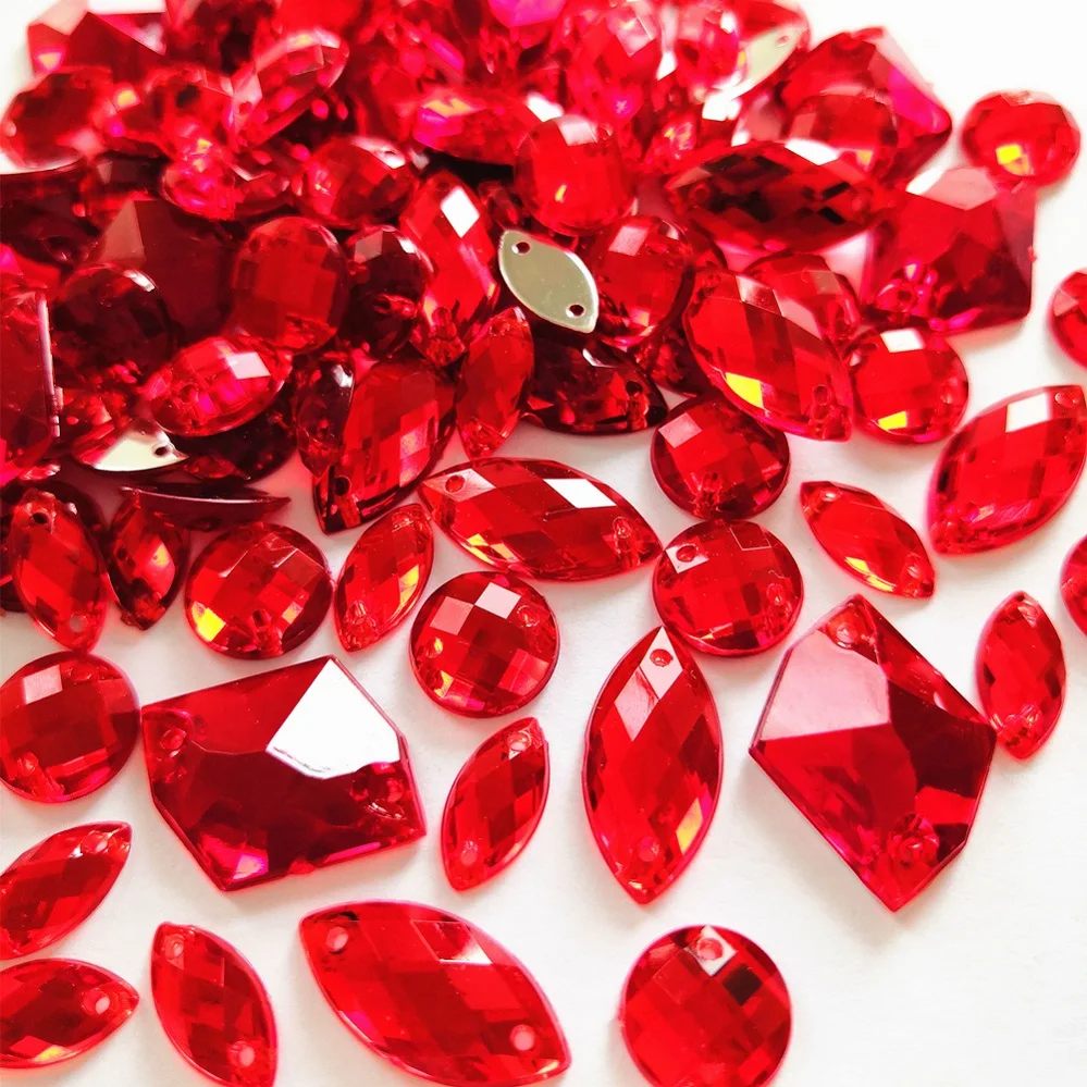 Acrylic 300Ps Red Clothing Costume Design Diy Loose Beads Rhinestones Red Crystals Stones Jewel For Clothes Lace Garden Ornament