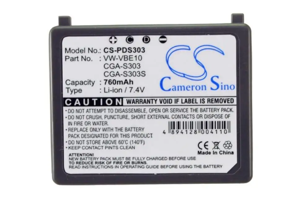 

cameron sino 760mah battery for PANASONIC SDR-S100 S100EG-S S100E-S S150 S150EB-S S150EG-S S150E-S S200 S300 CGA-S303 S303E