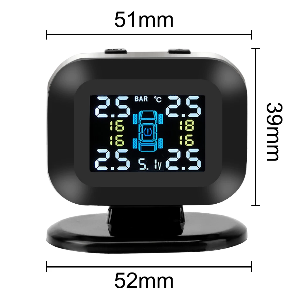 미니 USB TPMS 무선 자동차 타이어 압력 모니터링 시스템, LCD 디스플레이, 4 개의 외부 센서, 자동 보안 경보 시스템