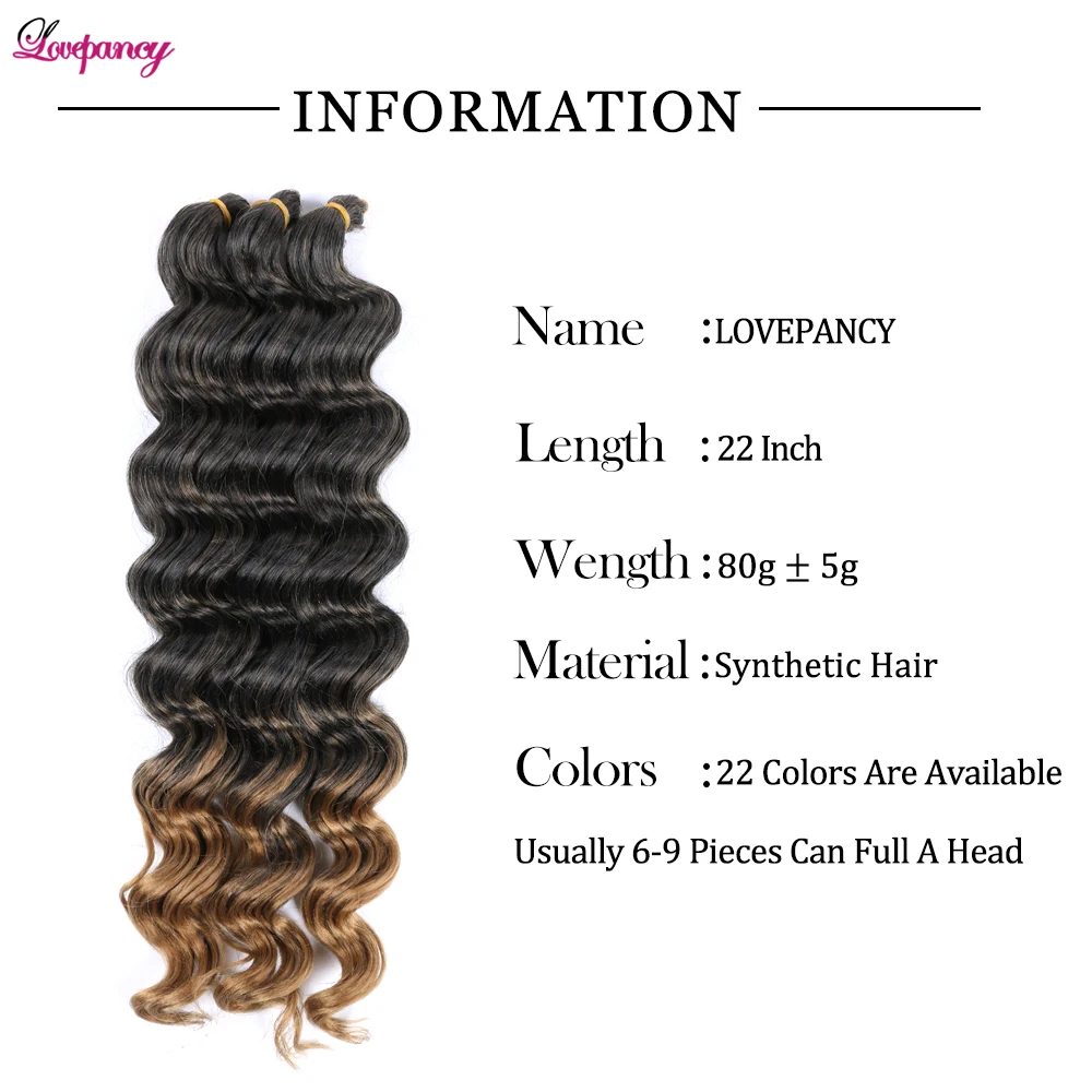 Lovepancy-extensiones de cabello sintético para mujer, pelo largo de ganchillo con ondas profundas de 22 pulgadas, rizado, degradado, marrón, Rubio, para uso diario