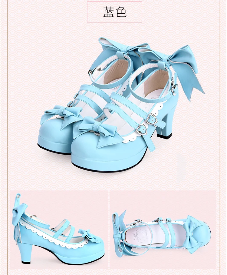 Nuove scarpe con tacco spesso Lolita Cos Lolita Bowknot pizzo testa tonda scarpe da principessa kawaii JK Uniform Lolita shoes