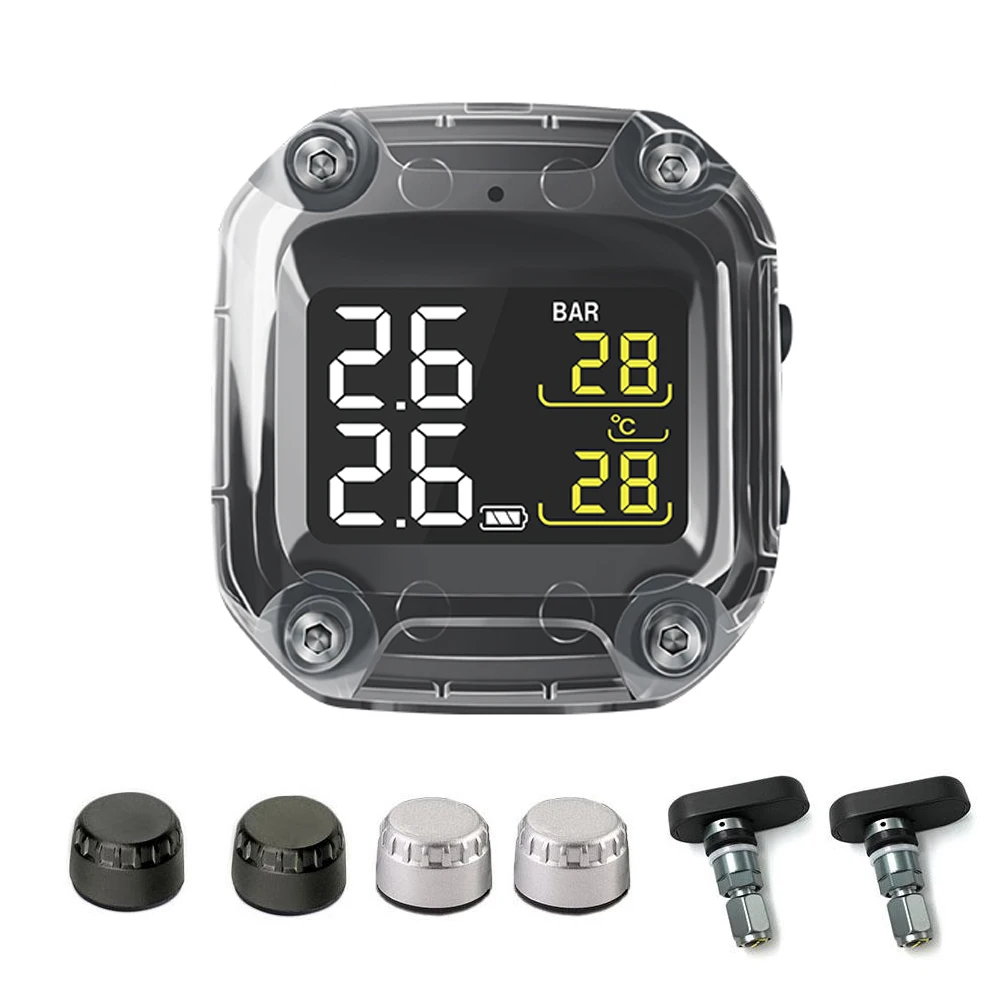 Wireless Motorcycle TPMS Tire Pressure Monitoring System Digital LCD with Two External/Internal Sensors for BMW for Honda