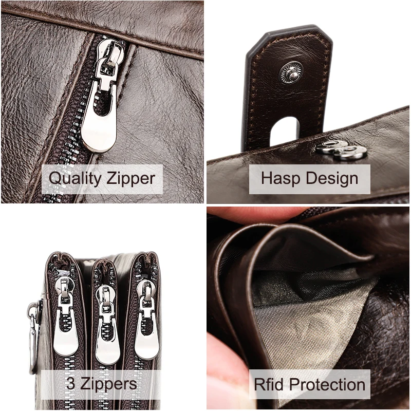 CONTACT\'S Long Wallet Men Genuine Leather Clutch Wallets Rfid Money Bag with Phone Pocket Quality Card Holder Male Coin Purses