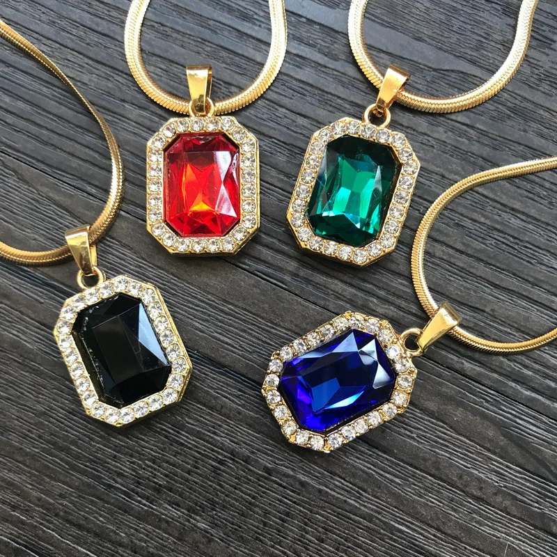 Good Quality Iced Out Bling Small Gem Pendant Necklace Chokers Chain Men Women Hip Hop Jewelry Black Red Green Blue Color