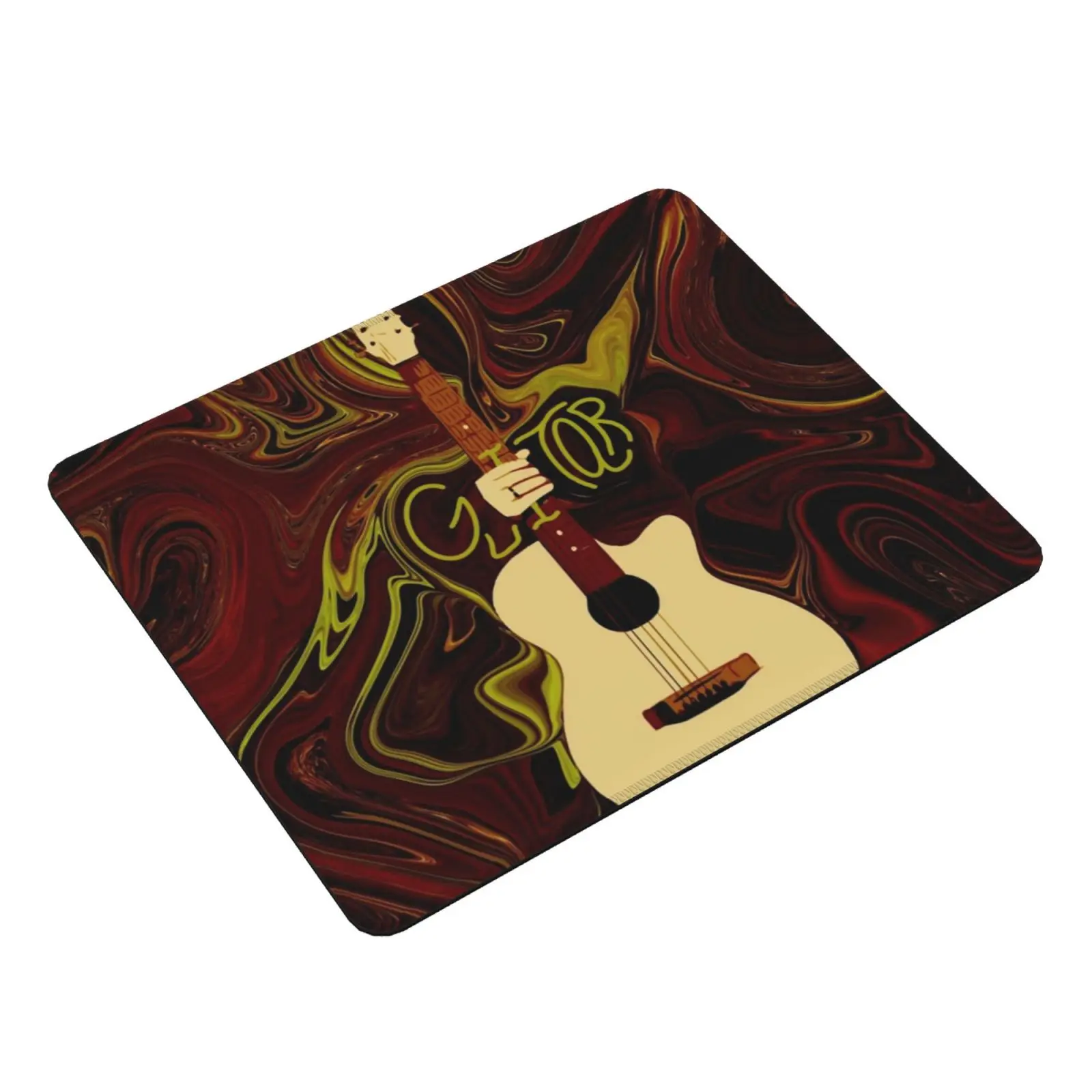 Guitar On Abstract Swirls Pattern Mouse Pad DIY Print Cushion Guitar Music Pattern Colorful Grunge Brown Red