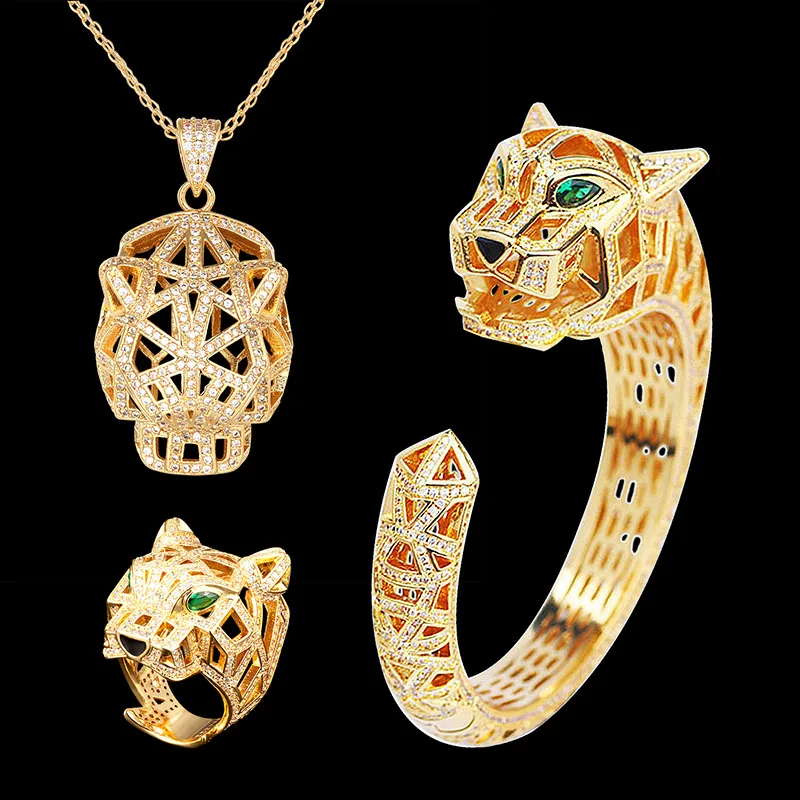 

Zlxgirl jewelry brand leopard bangle earring ring pendant design jewelry perfect full mirco paved zircon wedding jewelry sets