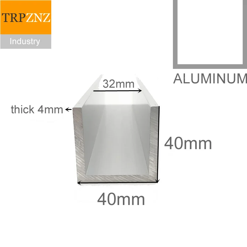 U-shape Aluminum alloy profile, Outer width 40mm, height 40mm ,length 50cm,Aluminum profile rail
