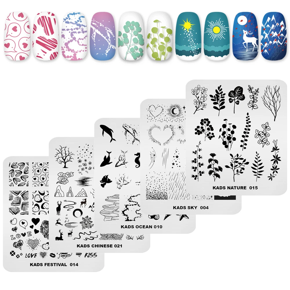 KADS-Prego Stamping Plates Set, Nail Art Plate, Stencil Leaf Stamp, Molde, chinês, novo, 20 pcs, 5pcs, 2021