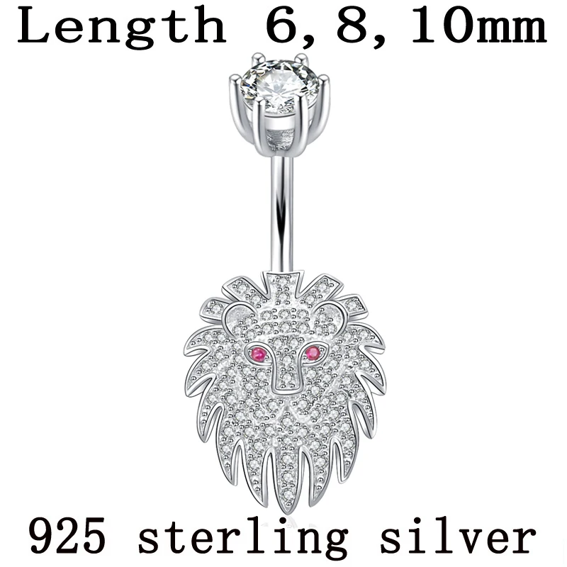 Belly button ring S925 body jewelry loin 925 sterling silver no allergic zircon stones 6 8 10 mm pin length piercing navel bar