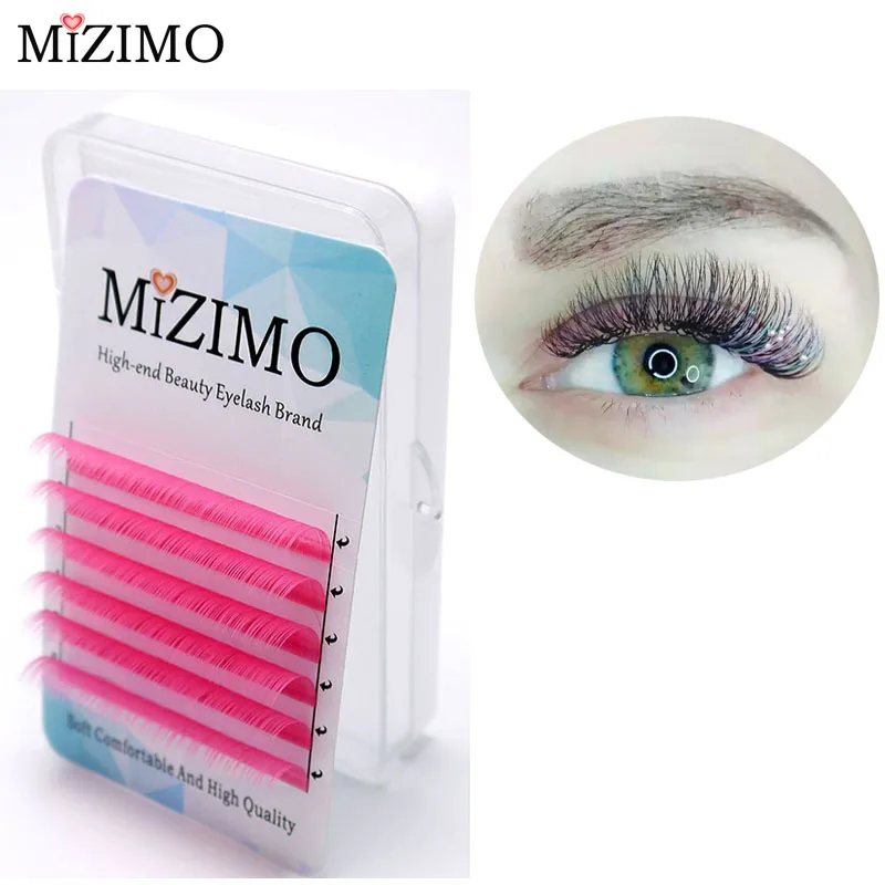 Mizimo-まつげエクステ,新しい色,0.07/0.1mm, c/d, 8〜17mm,ローズレッド,人工ミンクヘア,まつげエクステ