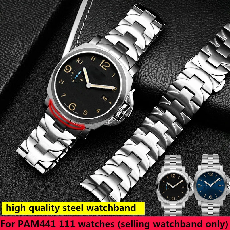 For Panerai PAM111 441 wristband High quality 316L Stainless Steel watchband 24mm silver black 1:1 curved end watch bracelet