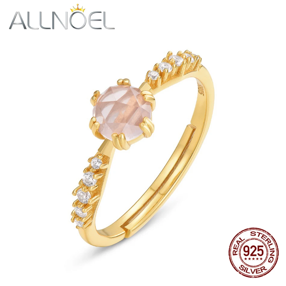 ALLNOEL Rose Quartz Rings For Women 925 Sterling Silver Natural Rose Quartz Zirconia Diamond Adjustable Wedding Gift Bijoux 2022