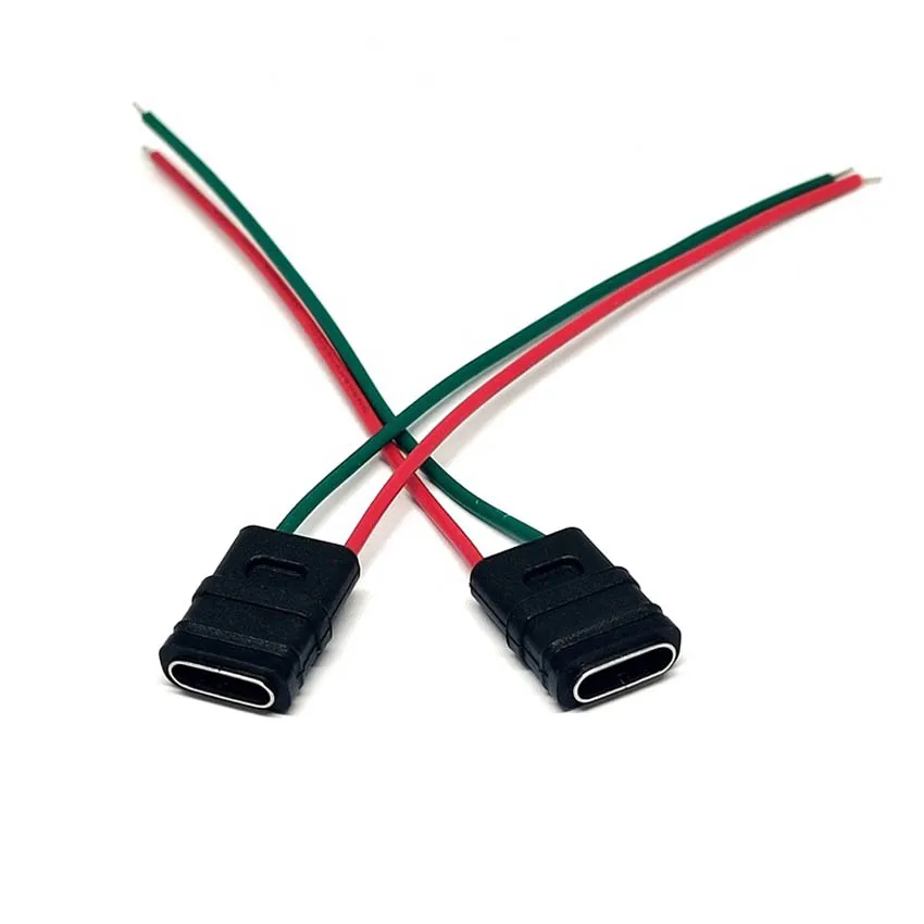

3PCS Type-C welding wire type female seat waterproof 2pin with wire ipx7 5A high current interface waterproof connector