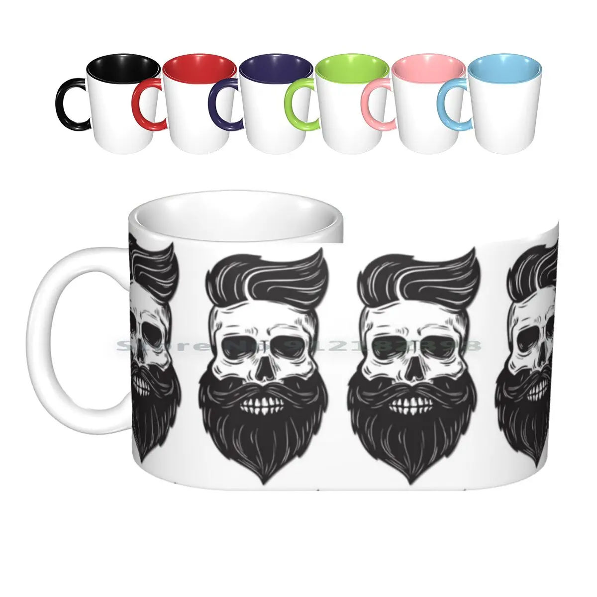 Skull Beard Ceramic Mugs Coffee Cups Milk Tea Mug Beard Man Moustache Barber Beards Manly Shaving Beard Lovers Black Bad Ass