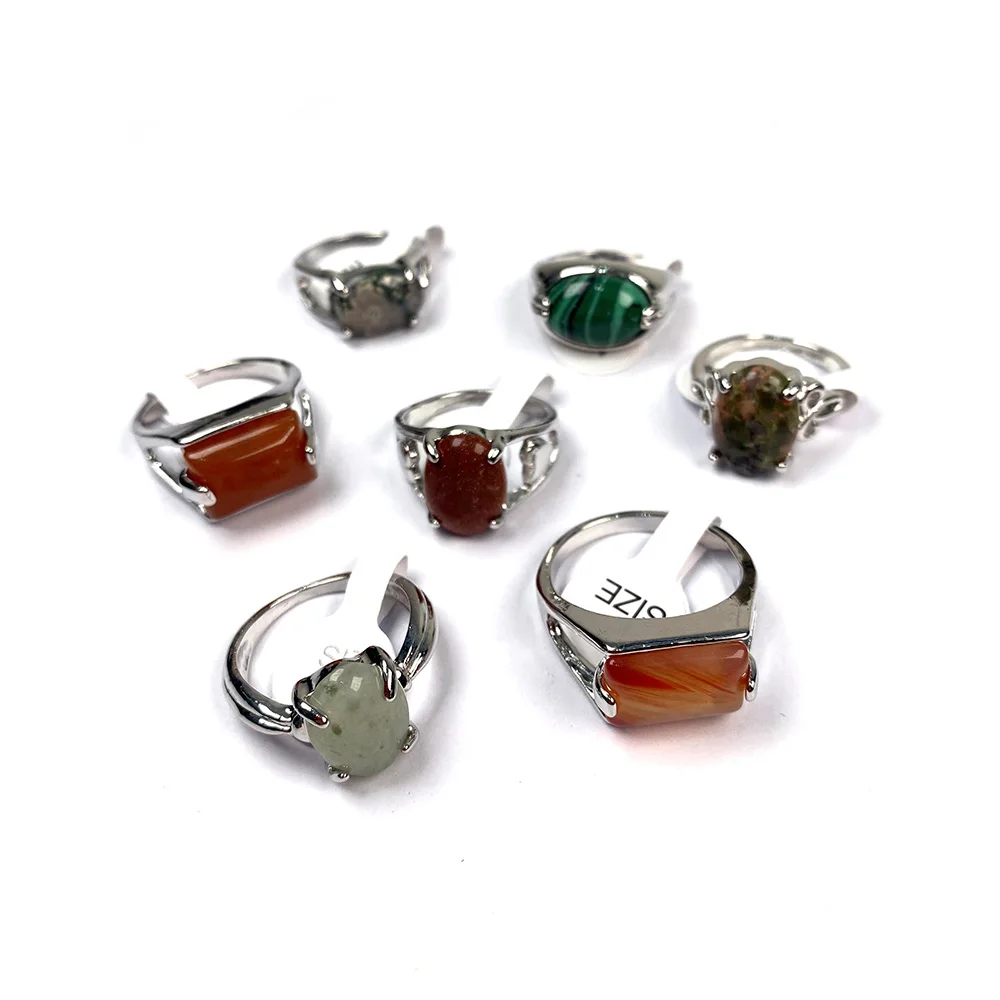 20Pcs Wholesale Natural Semi-precious Stone Agate Rings For Women Fashion Ring Accessories