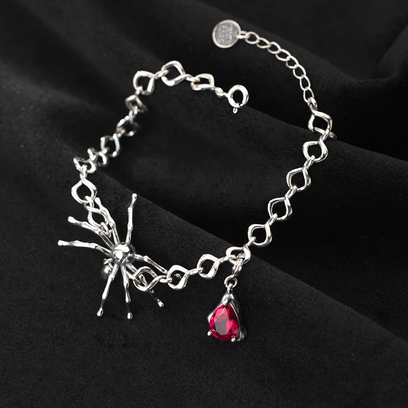 Spider 925 Thai Silver Bracelet Men Gifts Red Zircon Bracelets For Women With Charms 2021 Chain On Hand Punk Unusual