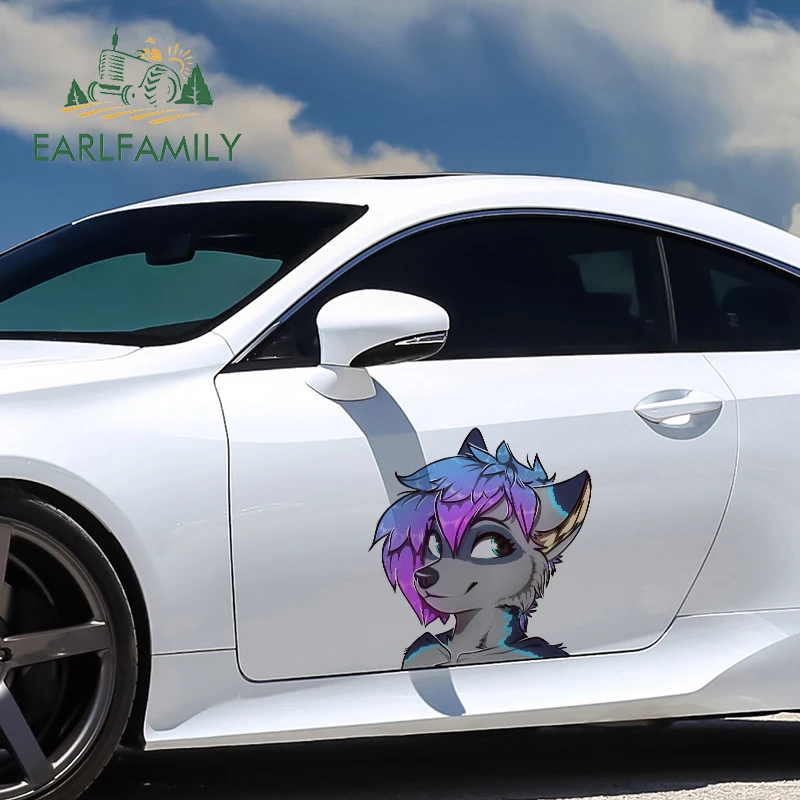 

EARLFAMILY 43cm x 43cm for Fox Furry Cartoon Car Stickers Refrigerator Decal Scratch-proof Sunscreen JDM Creativite Decoration