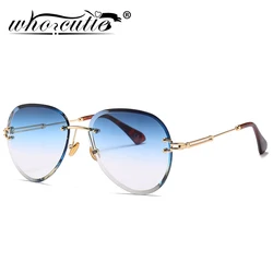 Fashion Blue Rimless Sunglasses Women 2025 Brand Design UV400 Luxury Aviation Sun Glasses Cutting Lens Gradient Shades S417