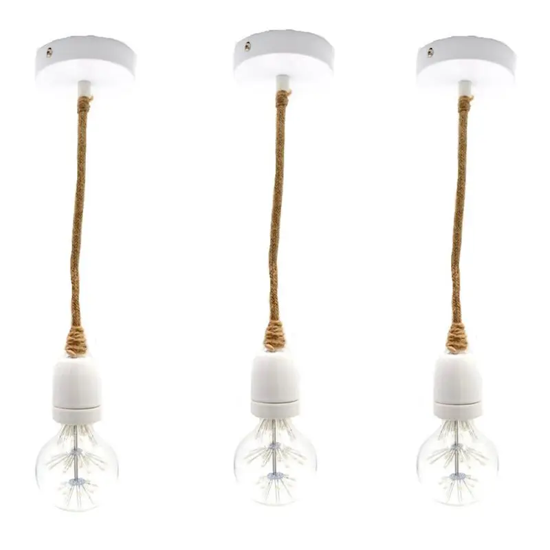 Vintage Hemp Rope Cord sets Ceiling  Light With Ceramic Lamp Holder Without LED Bulb