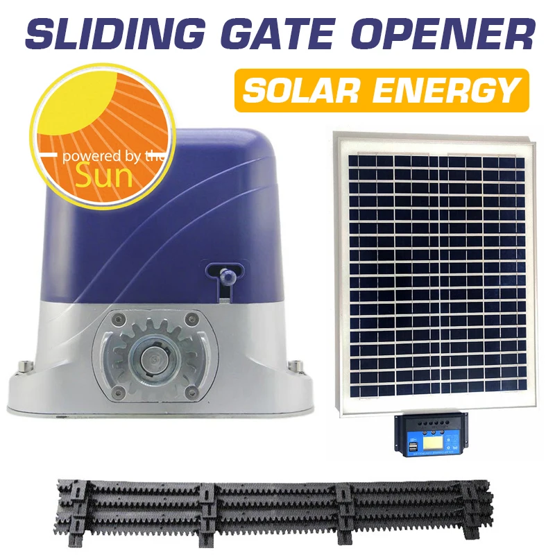 500kg Solar Energy Automatic Sliding Gate Opener Driver with 4m Nylon Rack and Remote Control Sliding Door Motor Gate Automation