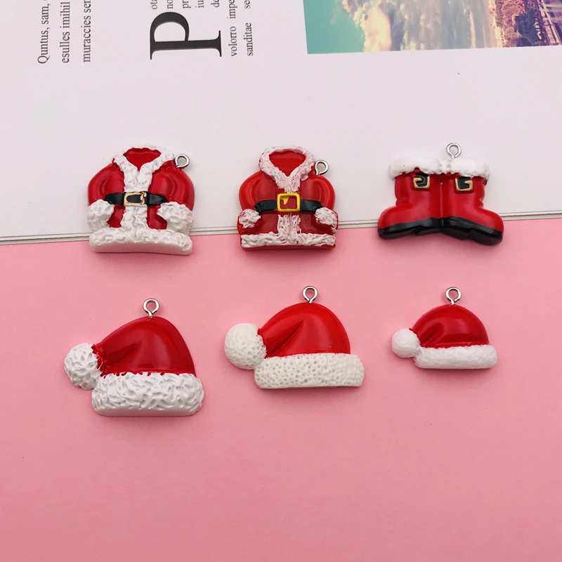 10pcs Hot New Resin Cute Christmas Cloth Charm Hat Pendant for Keychain, Earring, Scrapbooking, DIY Making, Necklace