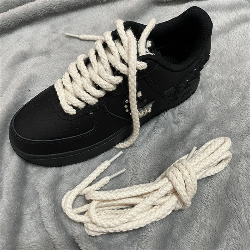 1 Paar Baumwollschnürsenkel Leinenbindung 7 mm runde Schnürsenkel Damen Herren Muster High-Top Canvas Sneakers Board Schnürsenkel Zubehör – Detail 4