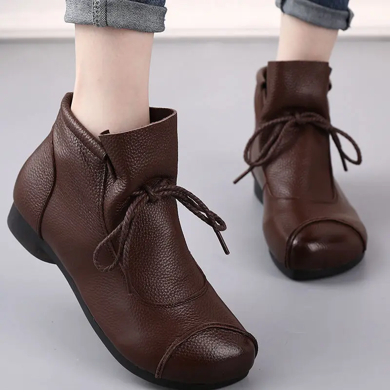 Booties Woman 2024 Soft Plush Ankle Boots for Women Fashion Lace up Autumn Shoes Wedge Heel Female Boot Leather Platform Shoes