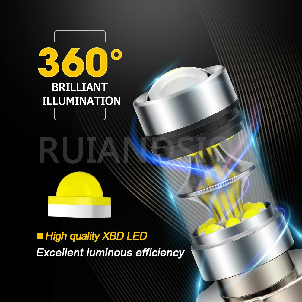 RUIANDSION 1Pcs P26S 100W 1000Lm Motorbike Moped Scooter Headlight Bulb DC10-30V 12V 24V 20XBD 6000K White Lemon Yellow Not AC