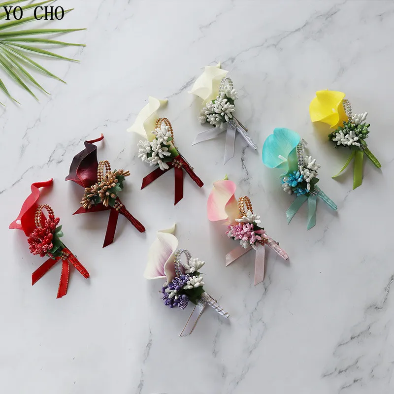 YO CHO Boutonniere Pin kwiaty kantedeskia ślub Corsages i Boutonnieres pana młodego kwiat ślub dziurki akcesoria ślubne