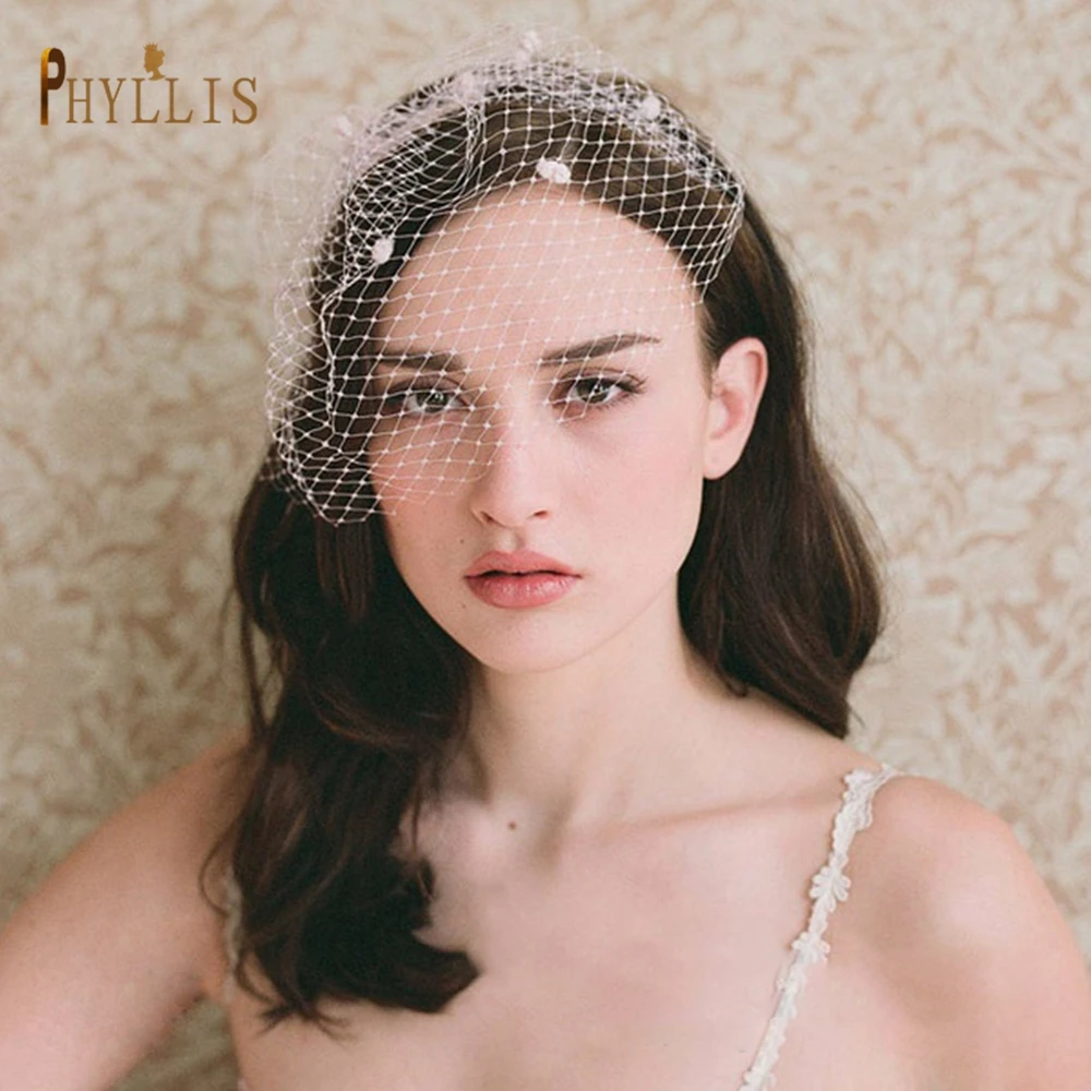 JM12 Elegant Wedding Fascinator Hats Charming Bridal Headwear White Black  Bridal Net Birdcage Veils Wedding Veil Hats