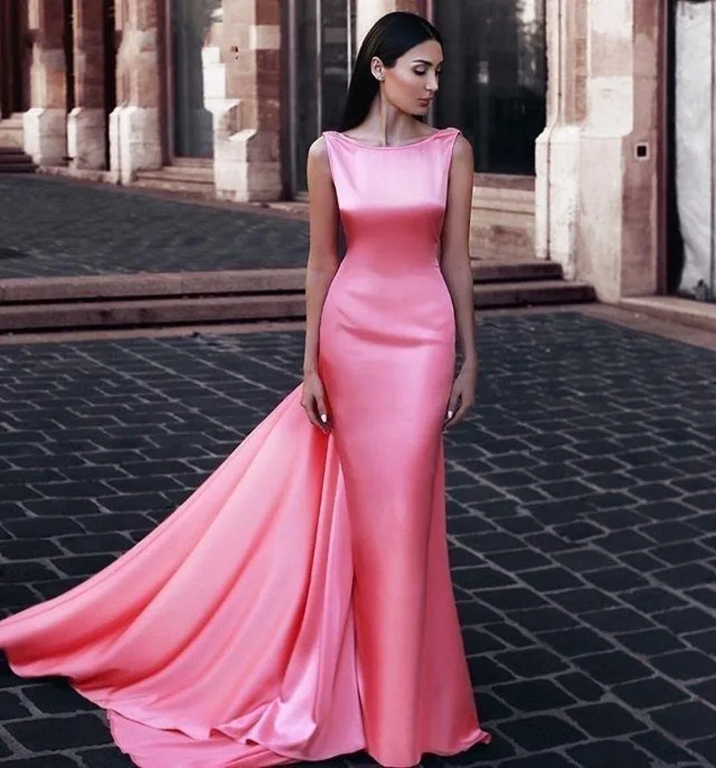 Mermaid Formal Evening Dress  2024 Scoop Backless Middle East Women Prom Gowns with Wraps Watermelon Pink Vestidos De Feast