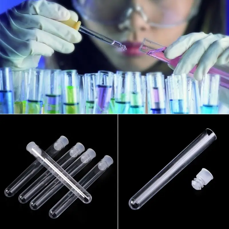 50Pcs/Pack 12x100mm Transparent Laboratory Clear Plastic Test Tubes Vials With Push Cap School Lab Supplies