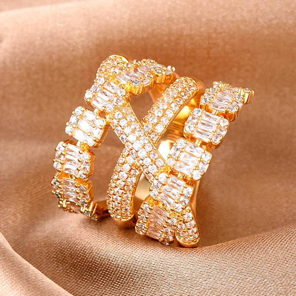 KellyBola New Korean Fashion Trendy High Quality Chic Cross Geometric Zirconia Ring Women's Daily Party Wedding Dubai Jewelry