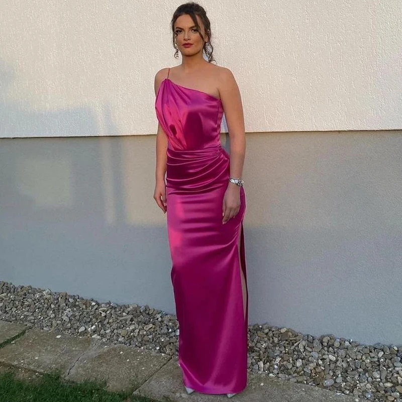 Eightale Sexy Prom Jurken Roze Een Schouder Mermaid Avondjurk Floor Lengte Hoge Split Night Cocktail Partij Jassen Plus Size