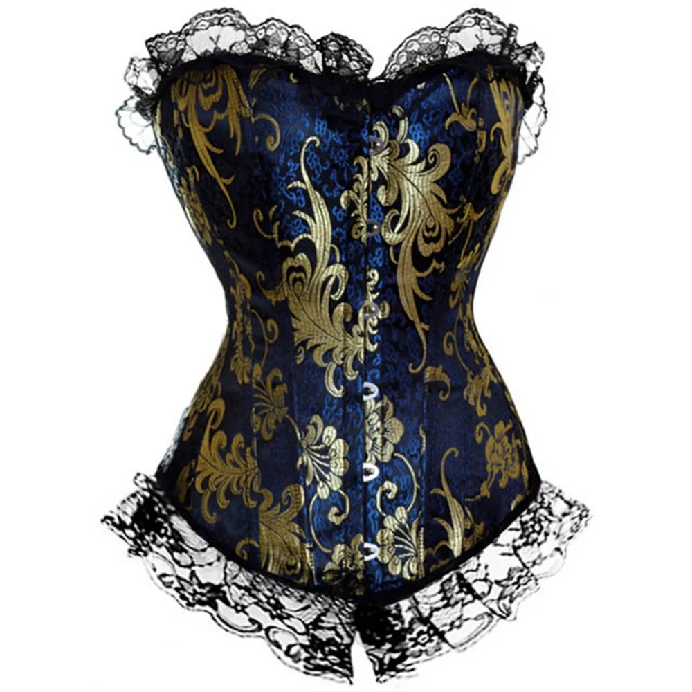 Corset Bustier with Lace Up Trim Satin Corsets Burlesque Costumes Ladies Shaper Gothic Overbust Corselet Top Plus Size Blue Red