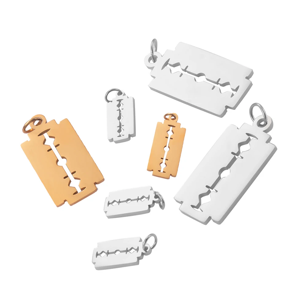 5Pcs/lot Stainless Steel Razor Blades Charms Pendant Men Jewelry Steel Male Shaver Shape for DIY Bracelet&Necklaces 2 Size
