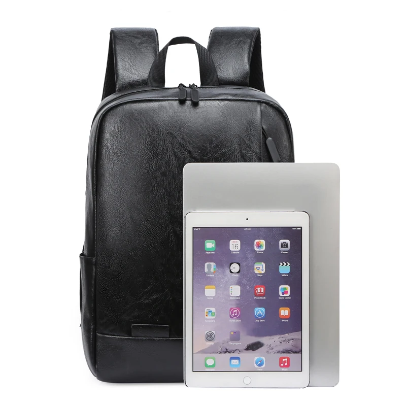 2021 Fashion Männer PU Leder Rucksack 15,6 zoll Männer Schule Laptop Rucksäcke Wasser Abweisend Reise 20L Multi USB Ladegerät Männlichen