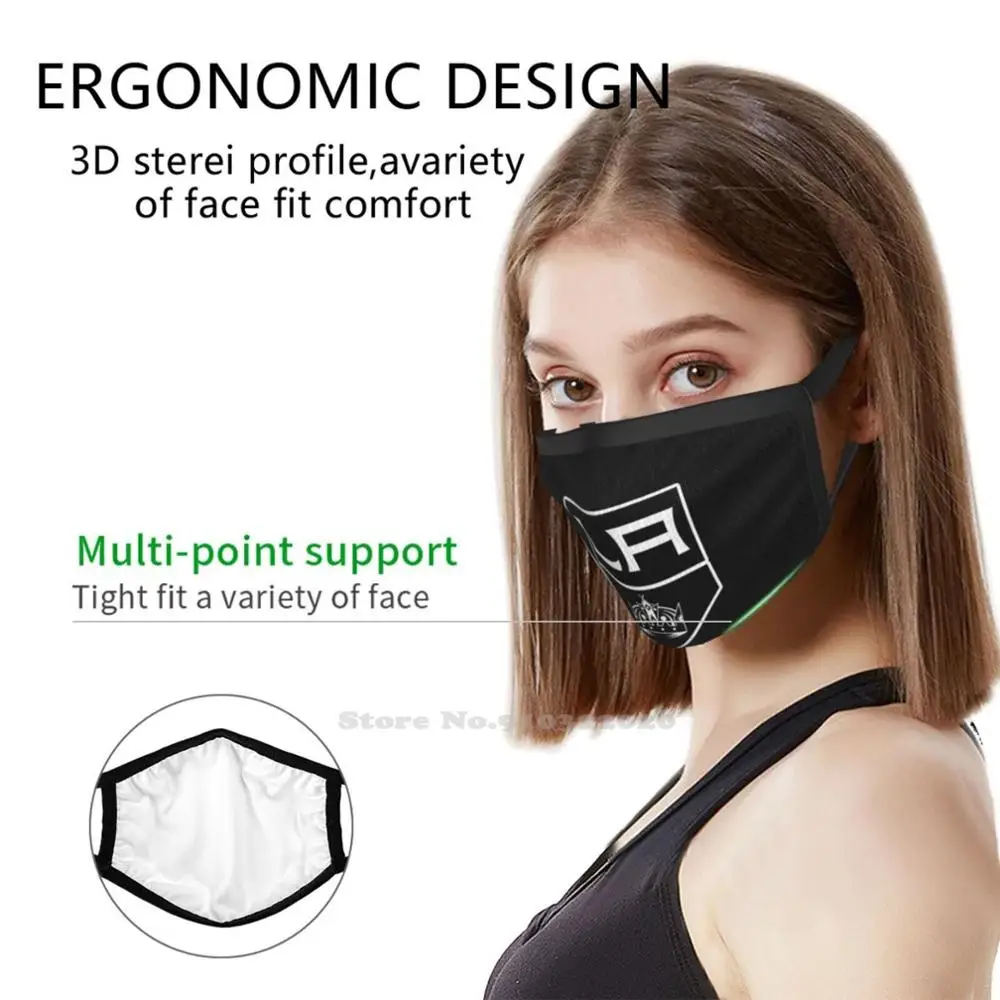 De Koningen Van Los Angeles City Designer Zwart Ademend Herbruikbaar Mondmasker Logo Sport Hockeyteams