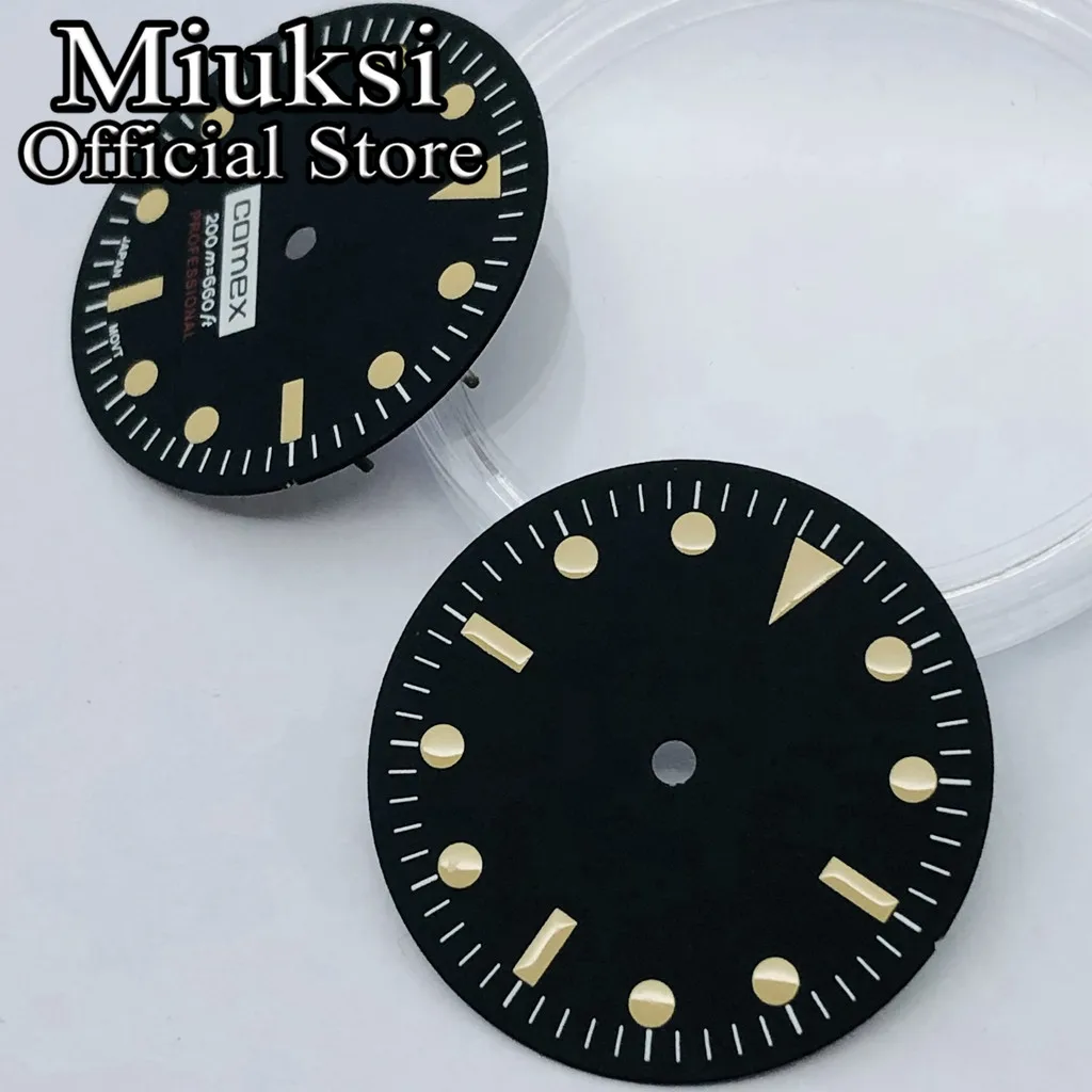 Miuksi 28.5mm black watch dial fit NH35 NH36 movement fit 3 o\'clock crown 3.8 o\'clock crown