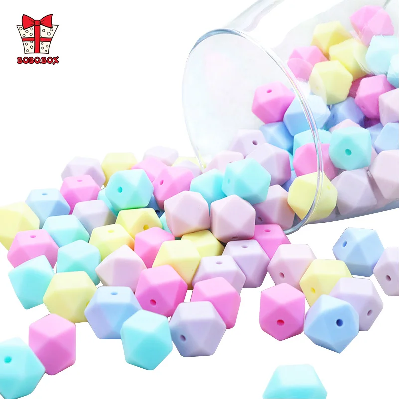 BOBO.BOX 10pcs Hexagon Beads Silicone Teething Teether Accessories Baby Pacifier Dummy Clips Soother Nursing Toy Food Grade 14mm