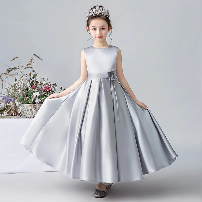 Dideyttawl Satin Lange Blume Mädchen Kleider Elegant Kind Hochzeit Geburtstag Party Kleid Festzug Junior Konzert Formale Party Einfache