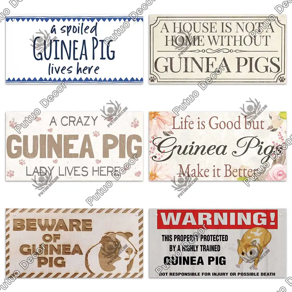 Putuo Decor Guinea Pig Signs Wooder Hanging Plaque Decorative Plaque Gifts for Guinea Pig Lover Pet House Decoration Home Decor