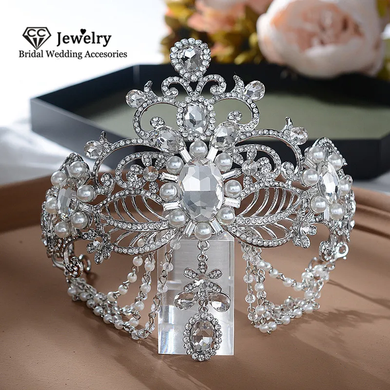 

CC Tiaras and Crowns Hairband Luxury Rhinestone Frontlet Wedding Hair Accessories for Women Cubic Zircon Tassel Hairwear HG382