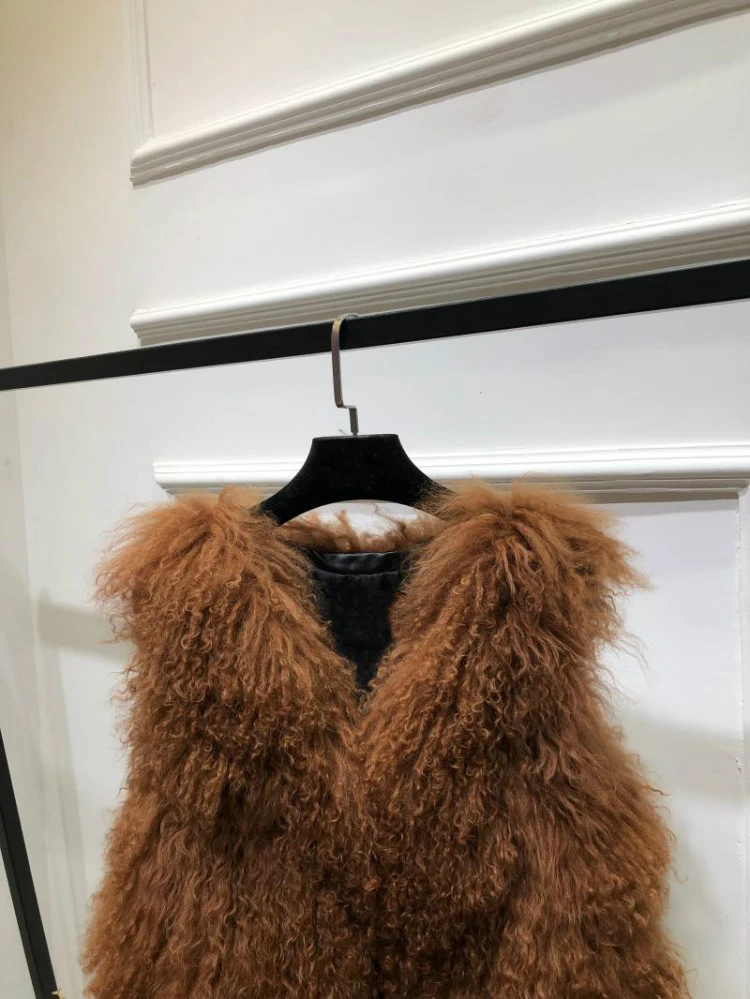 Natural Multi Colors Short Vest 100% Real Genuine Mogolia Sheep Fur Coat Drop Shipping Pure Mogolia Fur Gilet ksr855