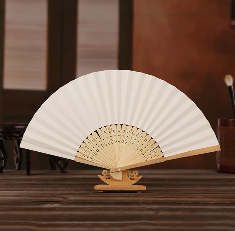 Folding Fan Hand Silk Cloth DIY Chinese Folding Fan Wooden Bamboo Antiquity Folding Fan DIY Calligraphy Painting